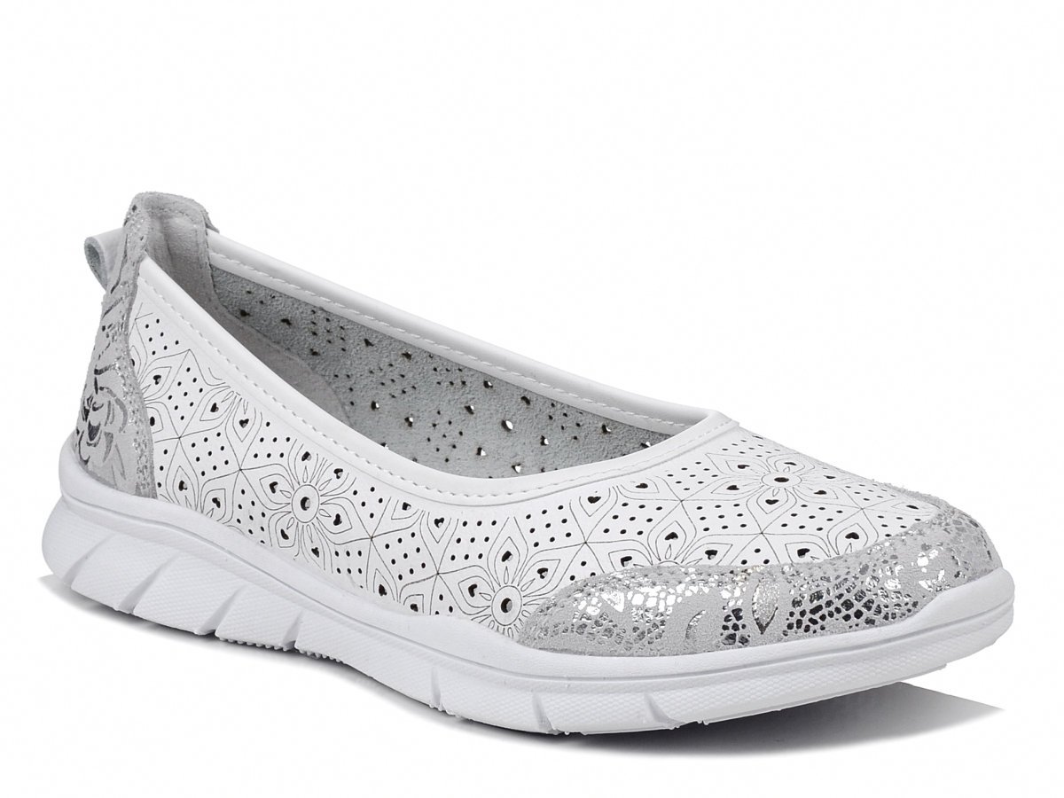 Baleriny damskie białe S.Barski GR61-5973 skórzane ażurowe wygodne-40