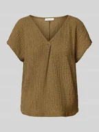 Koszulki i topy damskie - T-shirt o kroju relaxed fit z dekoltem w serek i ozdobnymi plisami - miniaturka - grafika 1