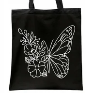 Torby i wózki na zakupy - Torba bawełniana czarna na zakupy Motyl Kwiaty Abstrakcja - miniaturka - grafika 1