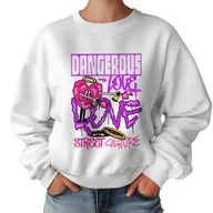 Bluzy damskie - Biała Bluza Damska Dresowa DANGEROUS Kolorowe Cool Funky Wzory Rozmiar S - miniaturka - grafika 1