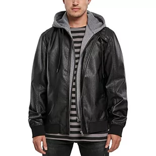 Urban Classics Męska kurtka polarowa z kapturem Fake Leather Jacket, czarny/szary, S - Kurtki męskie - miniaturka - grafika 1