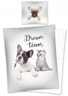 Pościel dla dzieci - pościel młodzieżowa 160x200 Pies Kot przyjaciele Dream Team biała szara - miniaturka - grafika 1