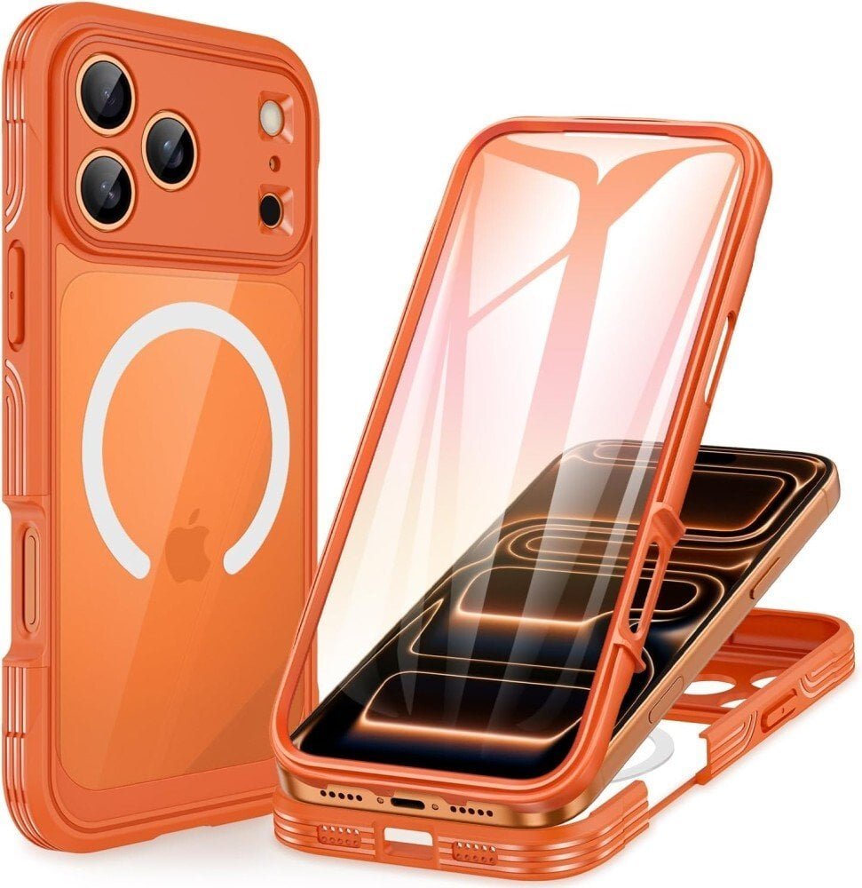 SUPERO Etui pancerne 360 MagSafe do iPhone 17 Pro, pomarańczowo-przezroczyste