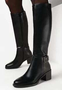 Czarne Kozaki przed Kolano na Niskim Słupku Zosline - Kozaki damskie - miniaturka - grafika 1