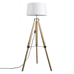 QAZQA Lampa podłogowa drewno klosz lniany biały 45cm - Tripod - Lampy stojące - miniaturka - grafika 1