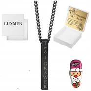 Naszyjnik Męski Czarny z Grawerem Łańcuszek Pancerka Stal Grawer