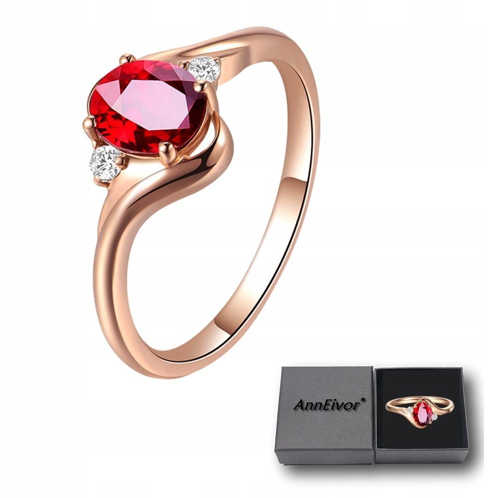 Pierścionek Damski Złoty Regulowany Rubinowy Kamień Diamentowe Kryształki