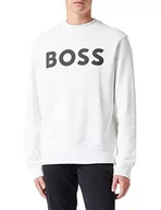 Bluzy męskie - BOSS Męska bluza WeBasicCrew Relaxed-Fit z bawełny Terry z gumowanym nadrukiem logo, Naturalny106, XXL - miniaturka - grafika 1