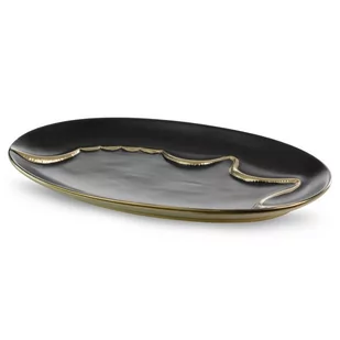 Patera Ceramiczna Ebru 35X20X3 Czarna + Złota - Tace i patery - miniaturka - grafika 1