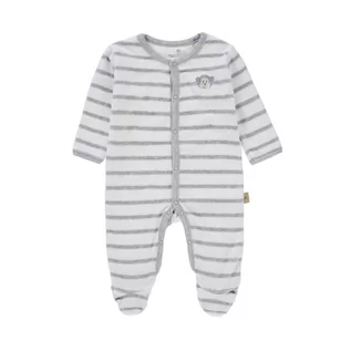 Pajacyki dla niemowląt - Pajacyk niemowlęcy długi rękaw, szaro-biały w paski, Bellybutton - grafika 1