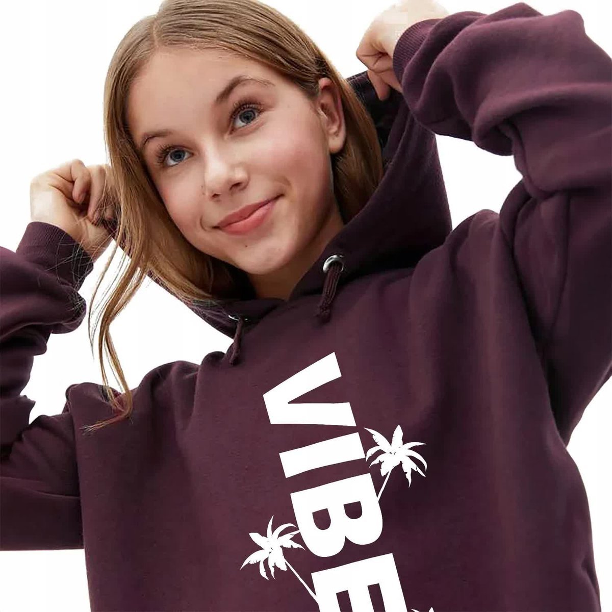 Bordowa Bluza Damska Z Kapturem VIBES Modna Stylowa Kobiece Piękne Wz - S
