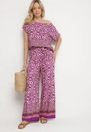 Komplety damskie - Fioletowy Komplet Bawełniany w Ornamentalny Wzór Spodnie i Bluzka Nanirienna - miniaturka - grafika 1