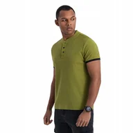 Koszulki męskie - Męska koszulka polo bez kołnierzyka oliwkowa V6 OM-TSCT-0156 XXL - miniaturka - grafika 1