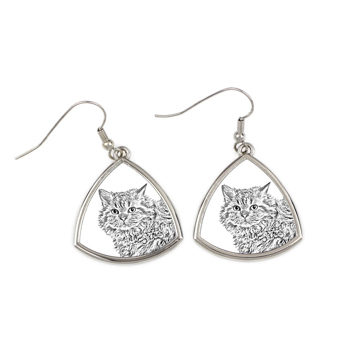 Selkirk Rex Kot długowłosy - kolczyki z kotem, wiszące kolczyki ze zdjęciem, personalizowana biżuteria z nadrukiem marki Art-Dog