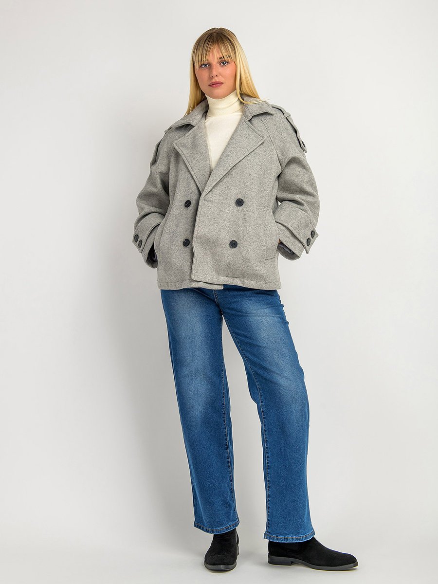 Płaszcz z kieszeniami popielaty L