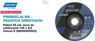 Symantec NORTON TARCZA DO SZLIFOWANIA VULCAN 125mm x 6,4mm A30S DO METALU /25szt. - Tarcze do pił - miniaturka - grafika 1