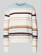 Swetry damskie - Sweter z dzianiny o kroju regular fit ze wzorem w paski - miniaturka - grafika 1