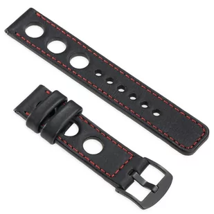 moVear uStrap R1 Skórzany pasek do Garmin Fenix 6 / 5 - Pro, Plus, Solar (koperta 47mm) z adapterem QuickFit 22mm | Czarny z czerwonym przeszyciem - Akcesoria do pulsometrów i zegarków sportowych - miniaturka - grafika 1