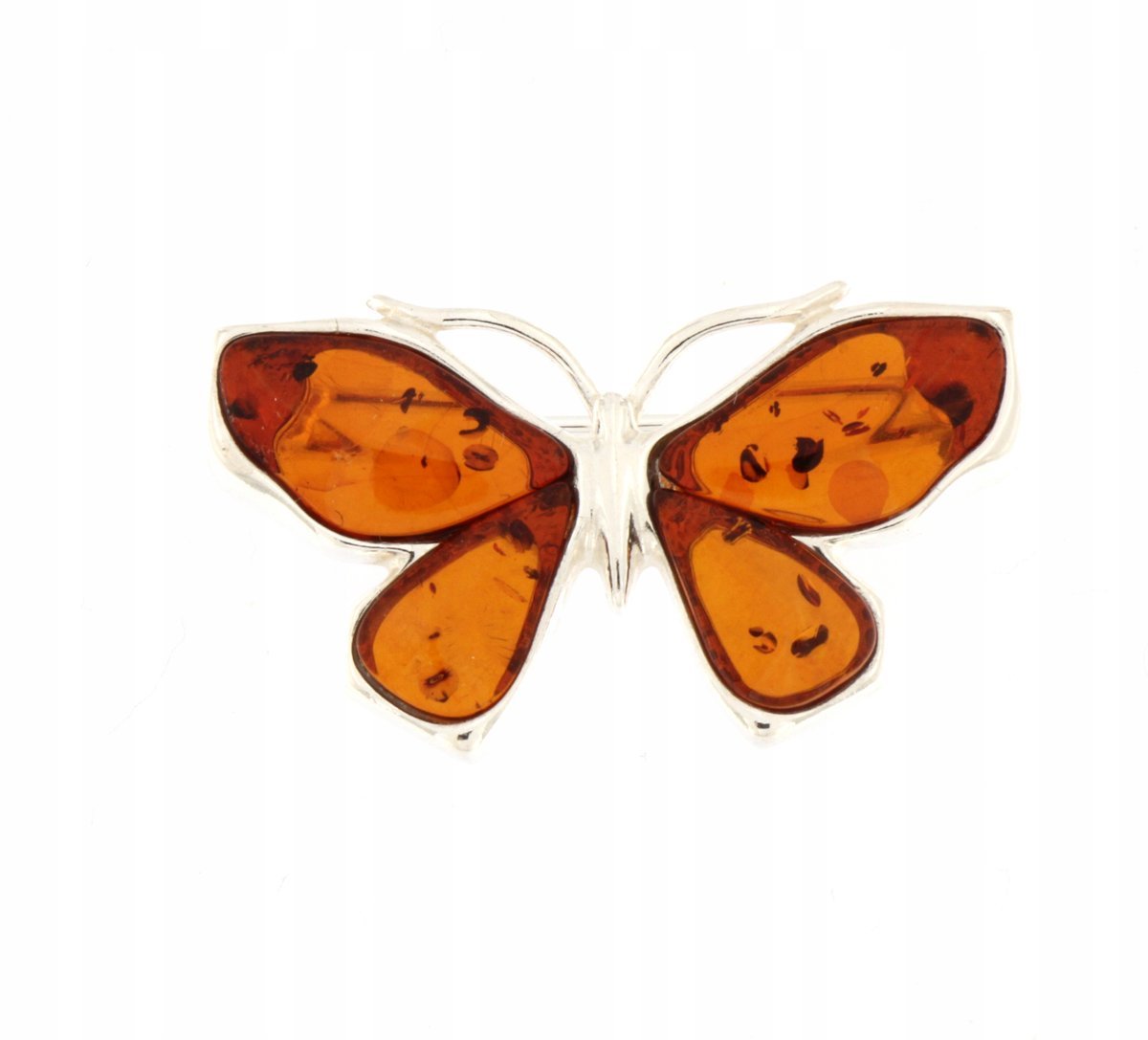 Broszka srebrna 925 z bursztynem koniakowym w kształcie ćmy - na prezent