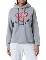 Kombinezony - Love Moschino Regularne Fit Hoodie with Chained Hearts Print Kombinezon Damski, M Melange Szary, 40 - miniaturka - grafika 1