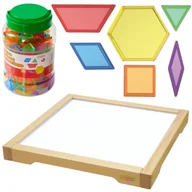 Zabawki sensoryczne - MASTERKIDZ Panel Skrzynia LED Sensoryczna + Klocki Montessori Mozaika 140 el. - miniaturka - grafika 1