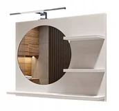 Lustra - Lustro łazienkowe okrągłe białe, z półkami, prawe + LED - miniaturka - grafika 1