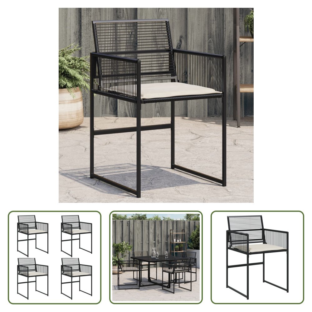 The Living Store Krzesła ogrodowe z poduszkami 4 szt. czarny polirattan