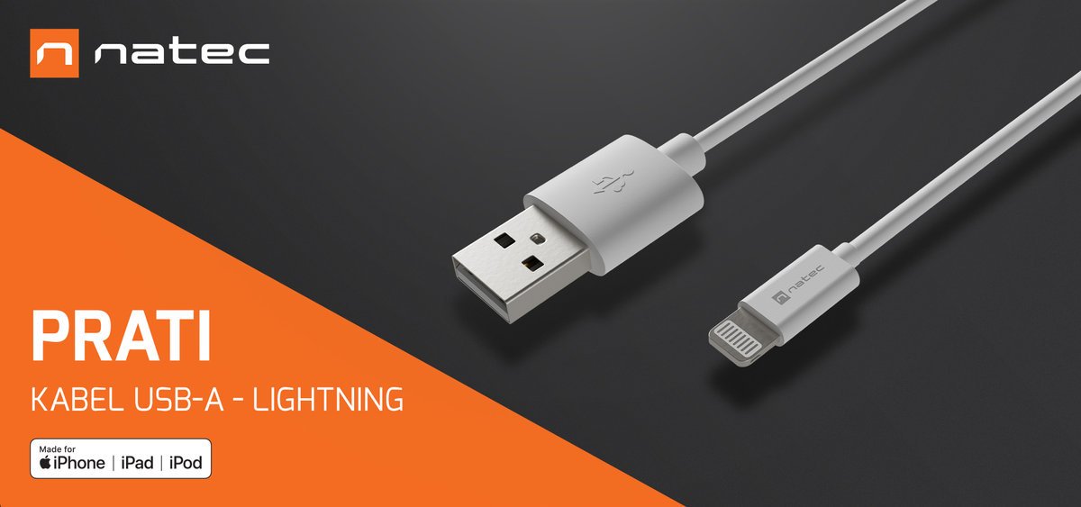 PRZEWÓD KABEL DO IPHONE USB 2M 12W LIGHTNING DO ŁADOWANIA BIAŁY NATEC APPLE