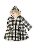 Płaszcze damskie - Dziewczęcy płaszczyk dresowy w kratkę beżowo-czarną Nicol,r.86 - miniaturka - grafika 1