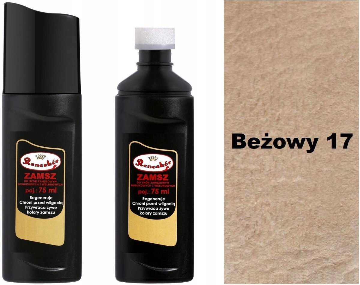 BEŻOWY RENOWATOR KOLORU SKÓRY ZAMSZU NUBUKU WELURU PŁYN RENOSKÓR PASTA EKO