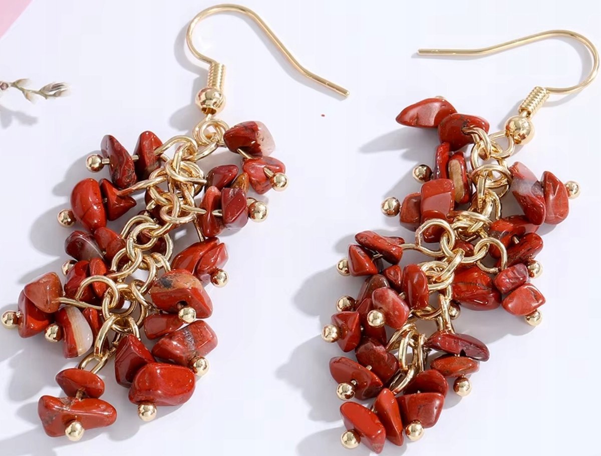 Złote Kolczyki z Czerwonymi Kamieniami Sztyft Naturalne Pozłacane