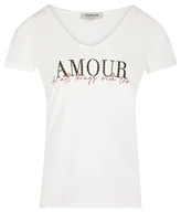 Koszulki i topy damskie - Morgan Damska koszulka z krótkim rękawem z napisem DTHING Ecru TS, Off White, S - miniaturka - grafika 1