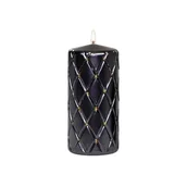 Świece - Świeca pieńkowa 15 x 7 cm pikowana kratka metalik czarna - miniaturka - grafika 1