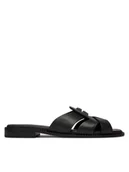 Klapki i japonki damskie - Tommy Hilfiger Klapki Leather Crest Square Toe Sandals FW0FW09126 Czarny - miniaturka - grafika 1
