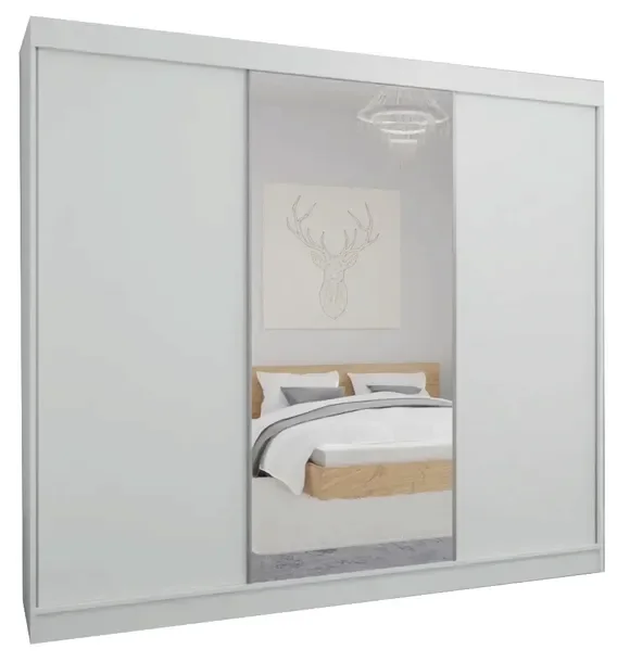 Szafa Przesuwna 150 X 205 3d Biała + Lustro
