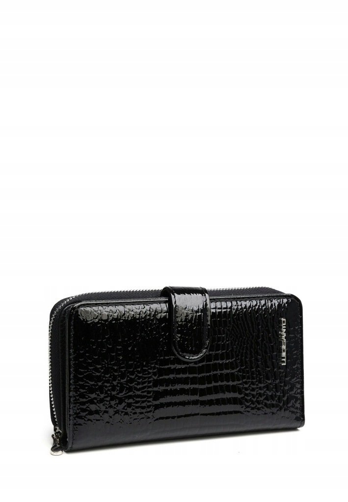 Portfel Skóra Naturalna Lakierowany Czarny Damski LUIGISANTO RFID pojemny