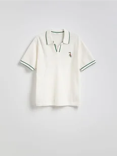 Reserved - Ażurowy sweter polo - złamana biel - Swetry męskie - miniaturka - grafika 1