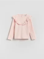 Bluzki dla niemowląt - Reserved - Prążkowana koszulka z falbaną - pastelowy róż - miniaturka - grafika 1