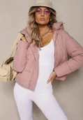 Kurtki damskie - Różowa Kurtka Pikowana Puffer z Kapturem Mivvia - miniaturka - grafika 1
