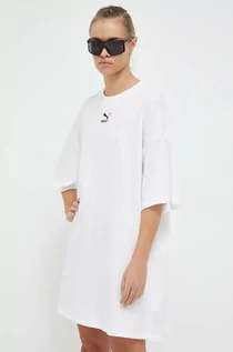 Sukienki - Puma sukienka bawełniana kolor biały mini oversize - grafika 1