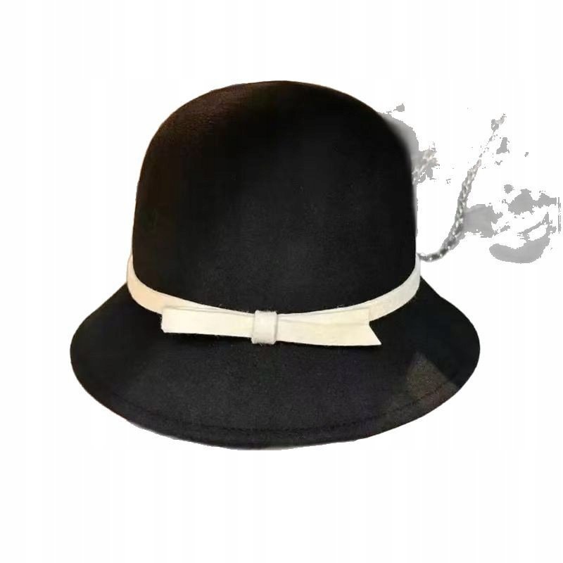 czarny KAPELUSZ damski typu BUCKET elegancki CYLINDER do płaszcza