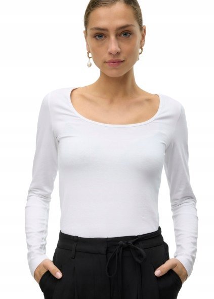 VERO MODA BLUZKA Z DŁUGIM RĘKAWEM BIAŁA GŁADKA DAMSKA XL JME