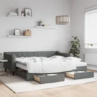 Sofy i kanapy - vidaXL Sofa rozsuwana z szufladami, ciemnoszara, 90x200 cm, tkanina - miniaturka - grafika 1