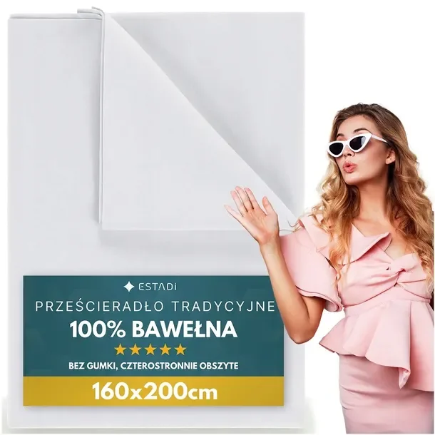 Prześcieradło bez Gumki Tradycyjne 160x200 cm Bawełniane Polskie - Bawełna