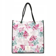 Torby i wózki na zakupy - Torba Torebka Damska Na Zakupy MONNARI Duża Pojemna A4 w Kwiaty Biała - miniaturka - grafika 1
