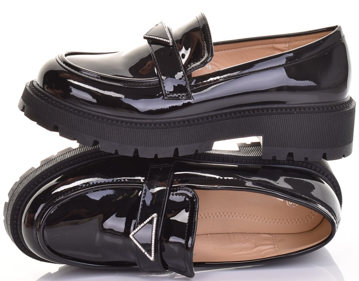 MOKASYNY DAMSKIE LAKIEROWANE KLASYCZNE BUTY LOAFERSY ELEGANCKIE CZARNE