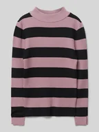 Swetry dla dziewczynek - Sweter o kroju slim fit z prążkowanej dzianiny z rozcięciem na rękawie - miniaturka - grafika 1