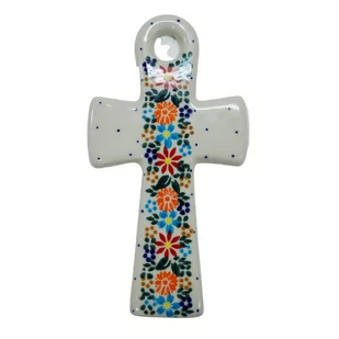 Ceramiczny krzyż wiszący Ceramika Bolesławiec - Ozdoby bożonarodzeniowe - miniaturka - grafika 1
