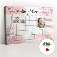 Tablice i flipcharty - Szkolna Tablica korkowa 60x40 cm, Kolorowe Pinezki, wzór Różowy planer miesięczny - miniaturka - grafika 1
