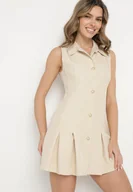 Sukienki - Beżowa Koszulowa Sukienka z Ozdobnymi Guzikami Redellee - miniaturka - grafika 1